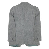 HARRIS TWEED Mens Grey Wool Herringbone Blazer Jacket M Woven Button Closure