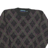 CLAY BROOKE Mens Green & Purple Patterned Jumper Crew Neck Basic Knit M Warm