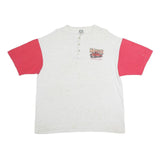 COTTON KING Mens White & Red Graphic T-Shirt XL Short Sleeve Henley Button