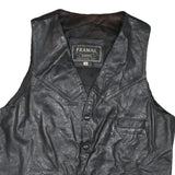 FRAMAR Mens Black Leather Button Jacket M Vest Smooth Finish Stylish