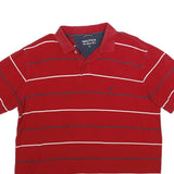 NAUTICA Mens Red & Navy Blue Striped Short Sleeve Polo Shirt L Cotton Casual