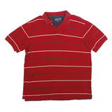 NAUTICA Mens Red & Navy Blue Striped Short Sleeve Polo Shirt L Cotton Casual