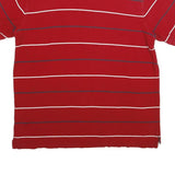 NAUTICA Mens Red & Navy Blue Striped Short Sleeve Polo Shirt L Cotton Casual