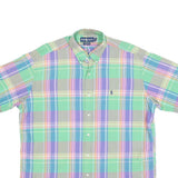 RALPH LAUREN Mens Green & Purple Check Shirt L Cotton Short Sleeve Button Collar