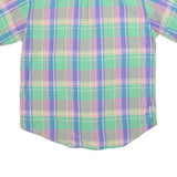 RALPH LAUREN Mens Green & Purple Check Shirt L Cotton Short Sleeve Button Collar