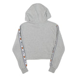 ELLESSE Womens Grey Cropped Hoodie UK 4 Tape Logo Sleeves Jersey Drawstring