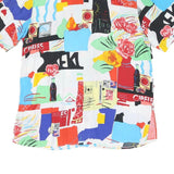 Womens White Colourful Graphic Patterned Button Shirt L Printed Design