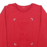 GUESS Womens Red Sweatshirt Crew Neck S LNDN PR MLN NWYRK Pullover Cotton