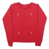 GUESS Womens Red Sweatshirt Crew Neck S LNDN PR MLN NWYRK Pullover Cotton