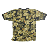KALUA SPORT Mens Black & Yellow Tropical Leaf Print Short Sleeve Polo Shirt M