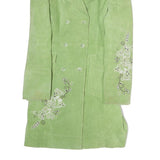 YUPPIE Womens Green Embroidered Cotton Blend Button Jacket M Outerwear Floral