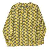 Womens Yellow Printed Long Sleeve Round Neck Top L Lightweight Patterned