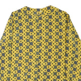 Womens Yellow Printed Long Sleeve Round Neck Top L Lightweight Patterned