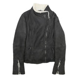Womens Black Shearling Jacket M Zip Closure Plain Stylish Warm Winter Outerwear