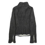 Womens Black Shearling Jacket M Zip Closure Plain Stylish Warm Winter Outerwear