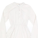 WOOLRICH Womens White Cotton Blend Day Dress Plain Long Sleeve M Button Detail