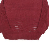 MADONNA Womens Maroon Patterned Jumper Boat Neck Chunky Knit S Stylish Comfort