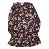 KATE SPADE Womens Black Floral Day Polyester Blend Mini Dress XS Tie Neck