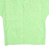 VALENTINE Womens Green Printed Blouse Short Sleeve Button Neck M Lightweight