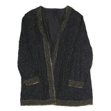Womens Black Beaded Embellished Open Front Jacket XL Polyester Blend Evening