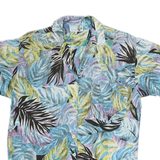 Womens Blue & Green Purple Pattern Shirt M Cotton Relaxed Short Sleeve Button