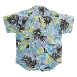 Womens Blue & Green Purple Pattern Shirt M Cotton Relaxed Short Sleeve Button