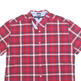 TOMMY HILFIGER Mens Red Plaid Shirt XL Button Down Short Sleeve Cotton Casual