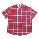 TOMMY HILFIGER Mens Red Plaid Shirt XL Button Down Short Sleeve Cotton Casual