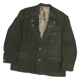 Womens Black Leather Button Outdoor Jacket L Plain Relaxed Fit Long Sleeve