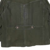 Womens Black Leather Button Outdoor Jacket L Plain Relaxed Fit Long Sleeve