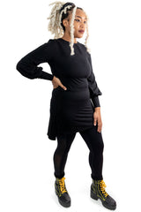 black goth gothy gothic edgy dark alt fashion tencel sustainable organic cotton ethical clothing womenswear bishop sleeves low back longsleeve tunic