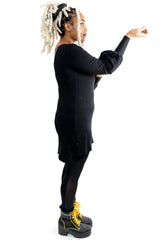 black goth gothy gothic edgy dark alt fashion tencel sustainable organic cotton ethical clothing womenswear bishop sleeves low back longsleeve tunic