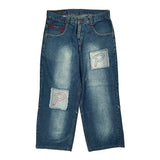 Patchwork Design Phat Farm Baggy Jeans - 38W 22L Blue Cotton