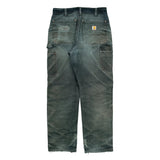 Faded Carhartt Double Knee Carpenter Pants - 31W 32L Green Cotton