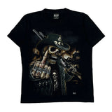 Skull Cowboy Design Wild Single Stitch T-Shirt - Medium Black Cotton