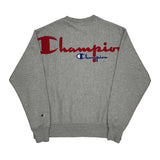 Reverse Weave Champion Spellout Sweatshirt - Large Grey Cotton Blend
