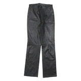 Womens Black Regular Leather Trousers W26 L32 Zip Closure Straight Leg