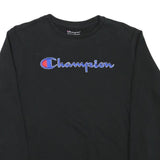 CHAMPION Boys Black XL Crew Neck Cotton Blend Sweatshirt Embroidered Logo
