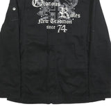 IDPDT Mens Black Cotton Button Jacket L Plain Military Style Pockets Elbow Patch