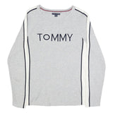 TOMMY HILFIGER Womens Grey & White Plain Jumper Crew Neck Basic Knit L Cotton