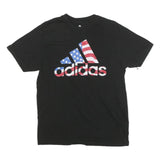 ADIDAS Mens Black T-Shirt M Short Sleeve Crew Neck Cotton Blend USA Flag Logo
