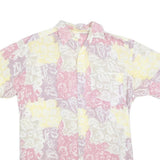 Mens Cream Pink Yellow Abstract Print Casual Shirt L Summer Lightweight
