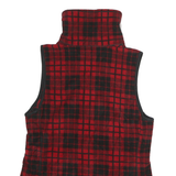CHAPS Womens Red & Black Check Fleece Jacket S Polyester Zip Sleeveless