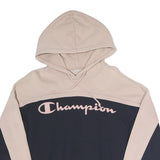 CHAMPION Womens Beige & Navy Hoodie S Cotton Blend Casual Drawstring Hood