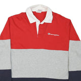 CHAMPION Mens Red & Grey & Navy Long Sleeve Colourblock M Cotton Polo Shirt