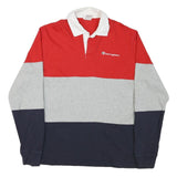 CHAMPION Mens Red & Grey & Navy Long Sleeve Colourblock M Cotton Polo Shirt
