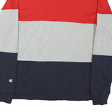 CHAMPION Mens Red & Grey & Navy Long Sleeve Colourblock M Cotton Polo Shirt