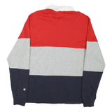 CHAMPION Mens Red & Grey & Navy Long Sleeve Colourblock M Cotton Polo Shirt