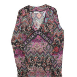 PROMOD Womens Purple Printed Long Sleeve V-Neck Top XS Asymmetric Hem Stylish