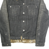 LEVI'S Womens Black Denim Faux Fur Collar Cotton Jacket S Plain Button